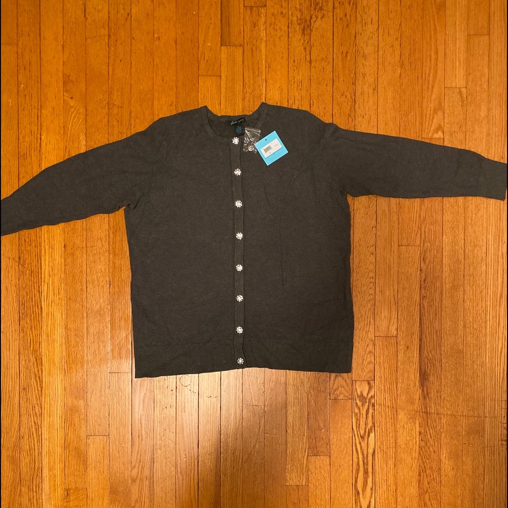 Crystal button front long sleeve cardigan